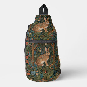 Sac À Bandoulière Élégant rétro boho lapin floral bois de campagne