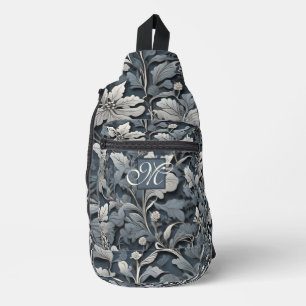 Sac À Bandoulière Élégant script floral blanc gris gris blanc bleu a