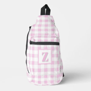Sac À Bandoulière Élégant vichy rose blanc monogramme personnalisabl