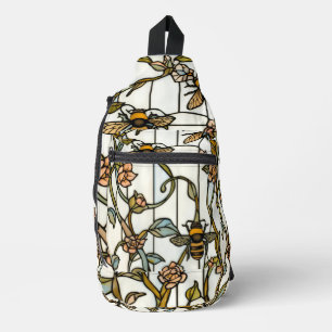 Sac À Bandoulière Élégant vitrail botanique art nouveau abeille