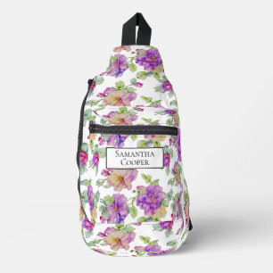 Sac À Bandoulière Elégante couleur rose violet aquarelle florale per
