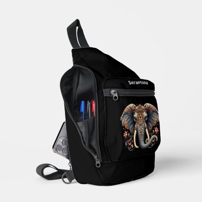 Sac À Bandoulière Eléphant aux motifs floraux complexes (Ouvrir)
