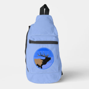 Sac À Bandoulière Elk bouillonnant en hiver - Art original de la fau
