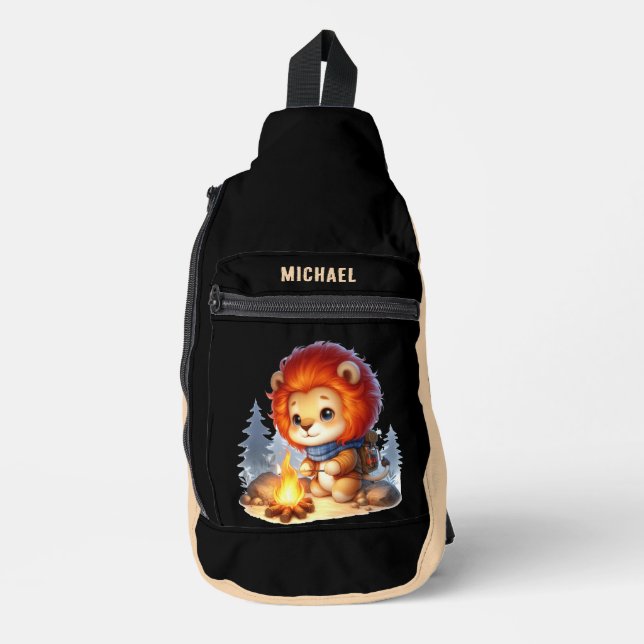 Sac À Bandoulière Enfants mignons camping ajouter nom lion (Recto)
