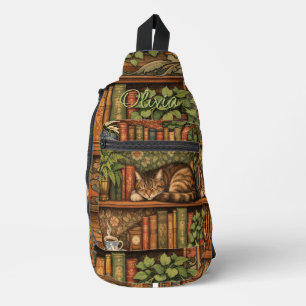 Sac À Bandoulière Étagère vintage avec chat et café