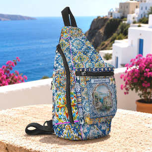 Sac À Bandoulière été italie carreaux bleu floral citrus monogramme