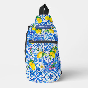 Sac À Bandoulière Eté majolica bleu Sicilienne agrumes méditerranéen