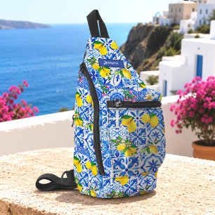 Sac À Bandoulière Eté majolica bleu Sicilienne agrumes méditerranéen