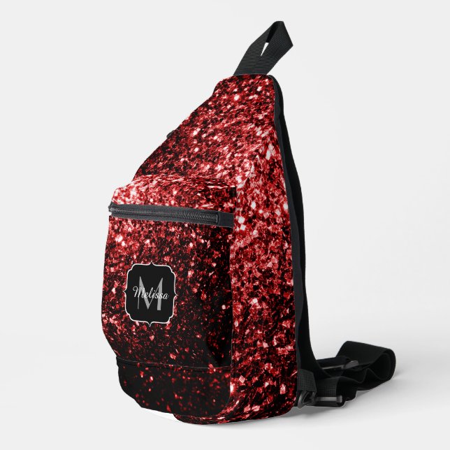 Sac À Bandoulière Faux paillettes rouge foncé brillent Monogramme (Coin droit)