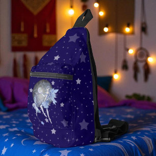 Sac À Bandoulière Fée bleu pâle et chouette Fantaisie Art Stellaire