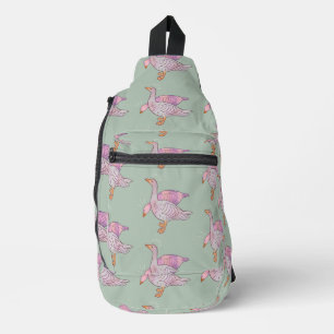 Sac À Bandoulière Filles d'oies Duo d'oies fantaisistes d'art folk