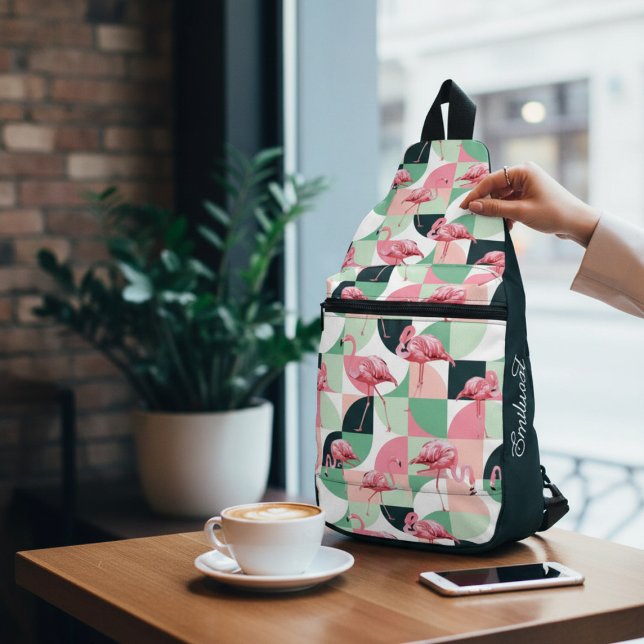 Sac À Bandoulière Flamant rose rose moderne Géométrique Girly Chic M (Créateur téléchargé)