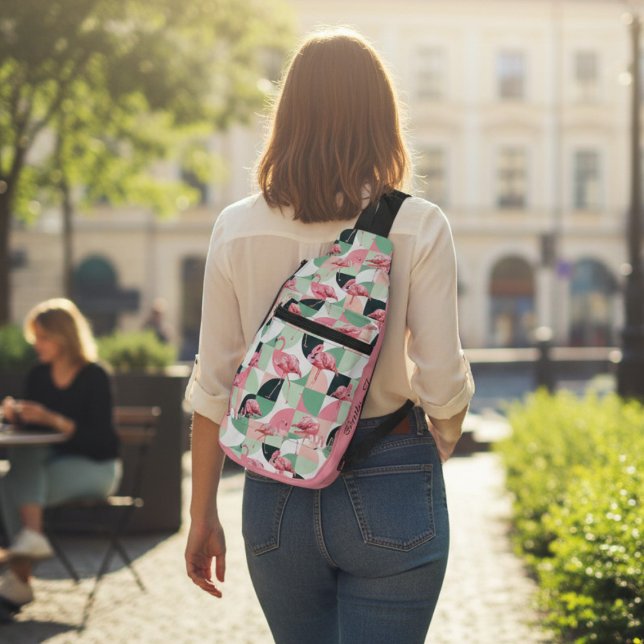 Sac À Bandoulière Flamant rose rose moderne Géométrique Girly Chic M (Créateur téléchargé)