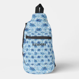 Sac À Bandoulière Fleur de teinture bleu Tie motif Nom personnalisé