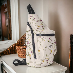 Sac À Bandoulière Fleur sauvage Boho Meadow avec Monogramme