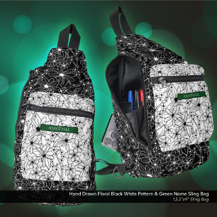 Sac À Bandoulière Fleur sauvage marguerrier noir blanc Motif et vert
