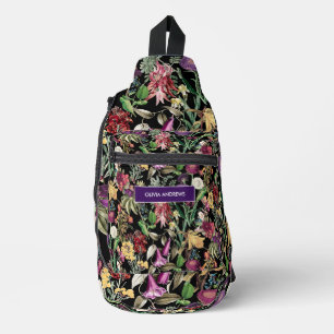 Sac À Bandoulière Fleurs élégantes et motif feuille à fleurs noires