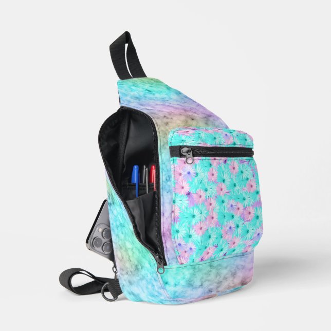 SAC À BANDOULIÈRE FLEURS JOURNÉES ROSES ET BLEUES DE L'OMBRE PASTEL (Ouvrir)