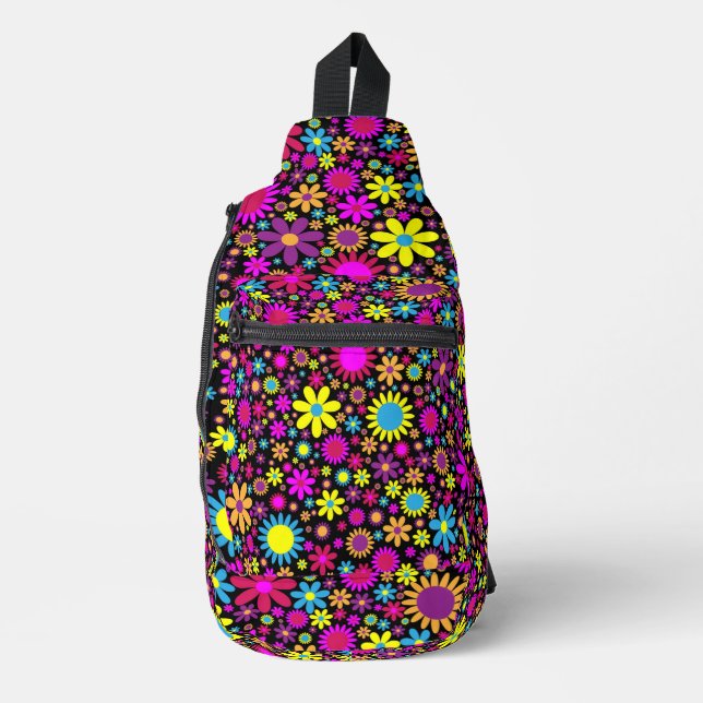 Sac À Bandoulière Fleurs psychédéliques dynamiques en Bloom-67566 (Recto)