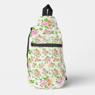 Sac À Bandoulière Fleurs Roses florales avec Motif Feuille vert
