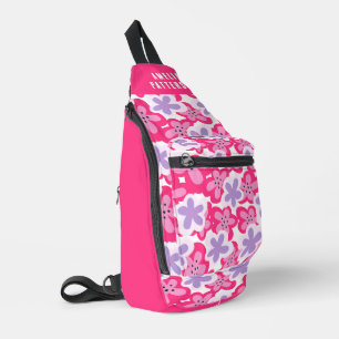 Sac À Bandoulière Floral rose tropical moderne Nom personnalisé