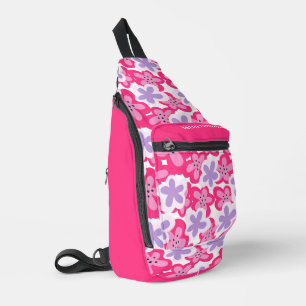 Sac À Bandoulière Floral rose tropical moderne Nom personnalisé