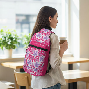 Sac À Bandoulière Floral rose tropical moderne Nom personnalisé