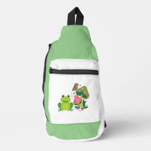 Sac À Bandoulière grenouille mignonne, champignons et papillon