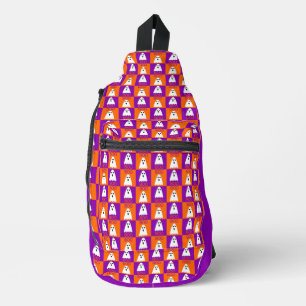 Sac À Bandoulière Halloween Boo Ghost Purple et Carrés orange