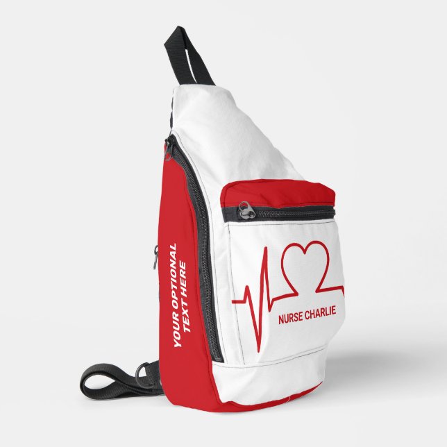 Sac À Bandoulière Heart EKG nom et profession personnalisés (Coin gauche)