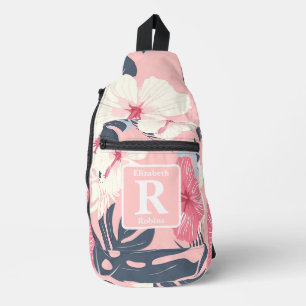 Sac À Bandoulière Hibiscus rose tropical personnalisé Monogramme