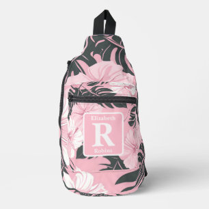 Sac À Bandoulière Hibiscus rose tropical personnalisé Monogramme