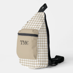 Sac À Bandoulière Houndstooth Beige White INITIALS Preppy Chic