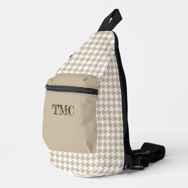 Sac À Bandoulière Houndstooth Beige White INITIALS Preppy Chic (Coin droit)
