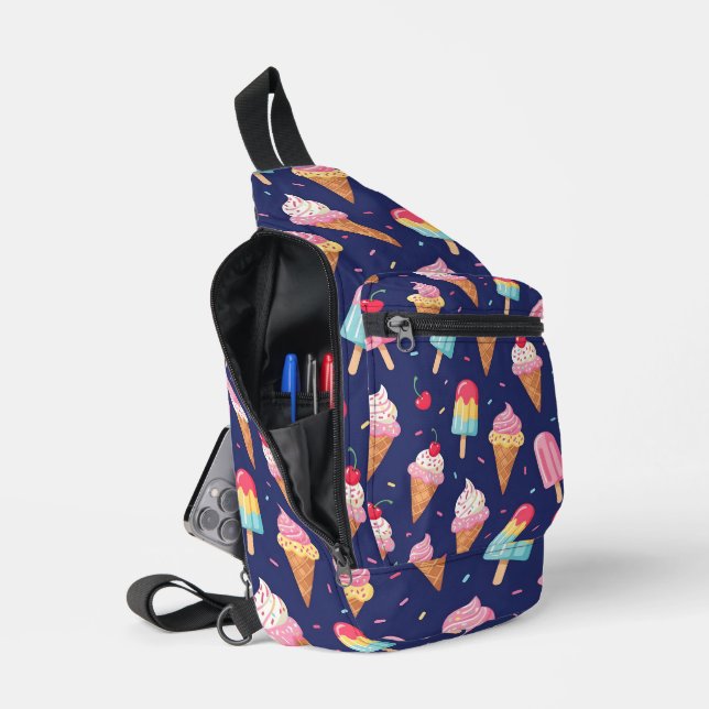 Sac À Bandoulière Ice cream, popsicles and cherries pattern (Ouvrir)
