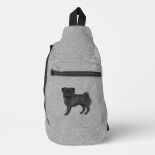 Sac À Bandoulière Illustration de chien de dessin animé Pug noir Can