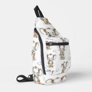 Sac À Bandoulière Illustration d'éléphants bébé garçon en aquarelle
