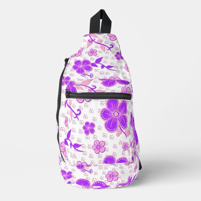 Sac À Bandoulière Impression simple de fleurs à l'aquarelle violette (Recto)