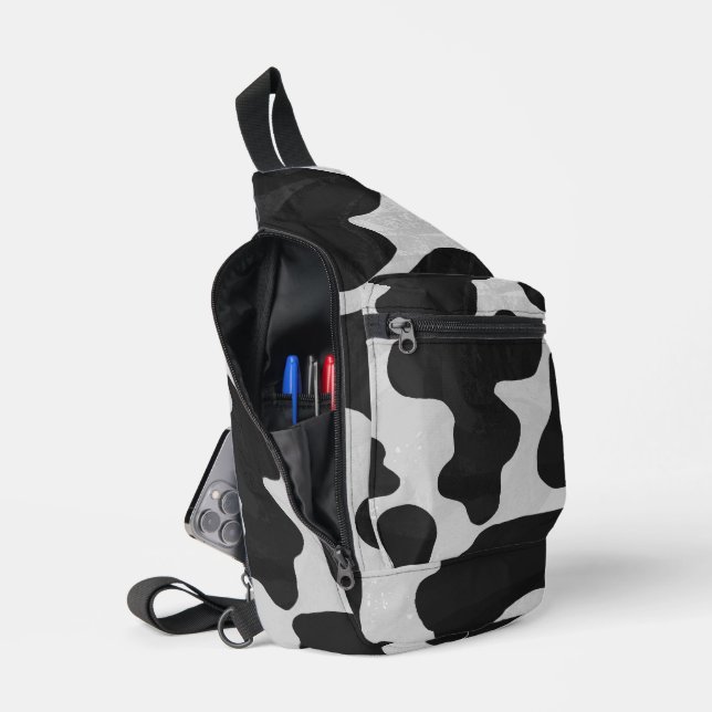 Sac À Bandoulière Impression vache noir et blanc (Ouvrir)