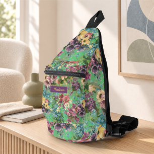 Sac À Bandoulière Imprimé monogramme à motif floral violet vintage v