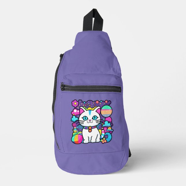 Sac À Bandoulière Joli Chat Cosmique Blanc (Recto)
