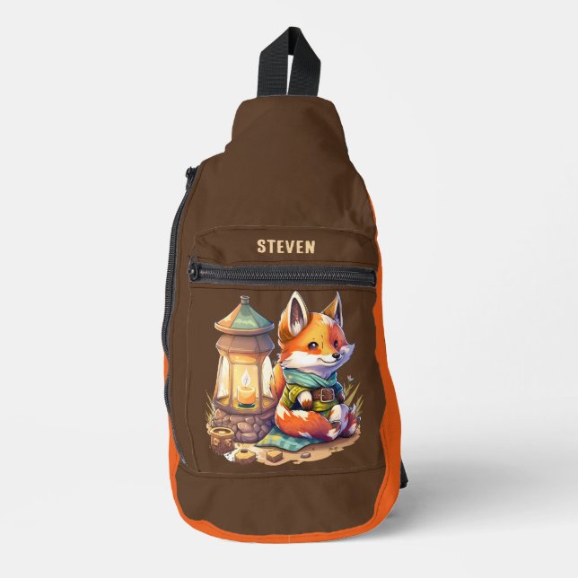 Sac À Bandoulière Joli enfants camping fox ajouter nom (Recto)