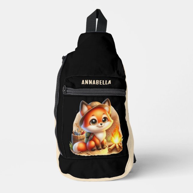 Sac À Bandoulière Joli enfants camping fox ajouter nom (Recto)