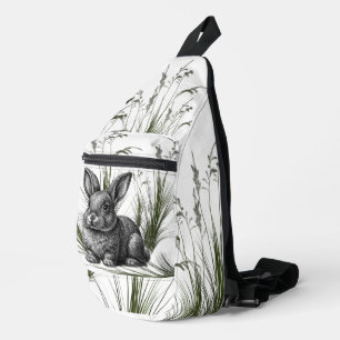 Sac À Bandoulière Joli lapin gris parmi les herbes