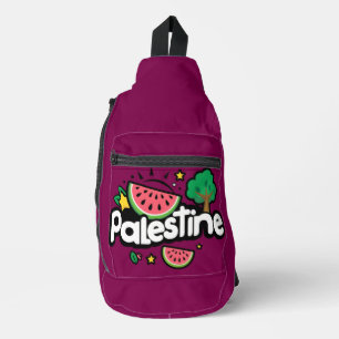 Sac À Bandoulière Joli mot Palestine entouré d'un arbre de pastèques