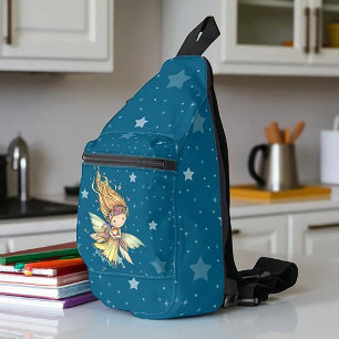 Sac À Bandoulière jolie fée avec petit chat tigré orange et ciel éto