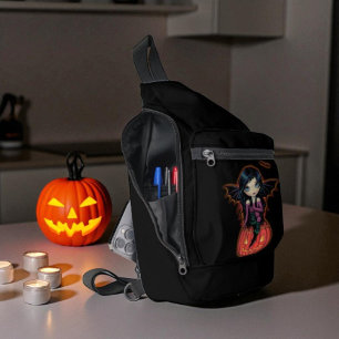 Sac À Bandoulière Jolie fille vampire d'Halloween et Jack-o-Lantern