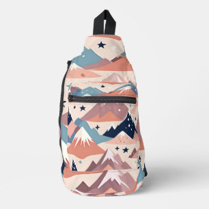 Sac À Bandoulière Jolies montagnes enneigées et motif étoiles rose