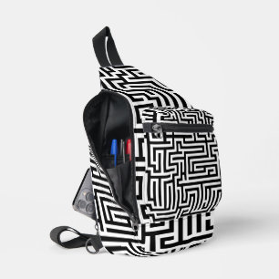 Sac À Bandoulière Labyrinthe en noir et blanc