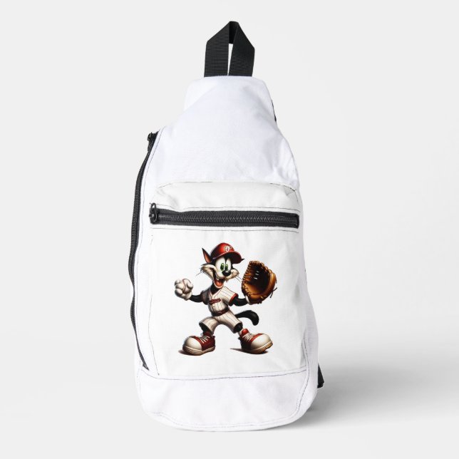 Sac À Bandoulière Lanceur de baseball Goofy Cat se prépare (Recto)